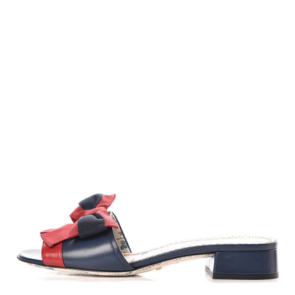Gucci Malaga Kid Sackville Web Bow Slide Sandals 36.5 Navy 1 of 10