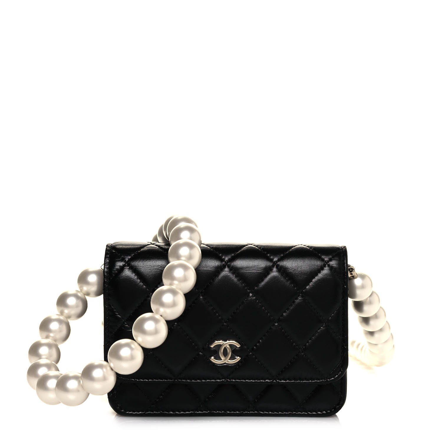 Chanel Calfskin Quilted Mini Maxi Pearls Wallet On Chain WOC Black 1 of 15