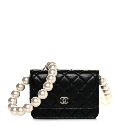 Chanel Calfskin Quilted Mini Maxi Pearls Wallet On Chain WOC Black 1 of 15