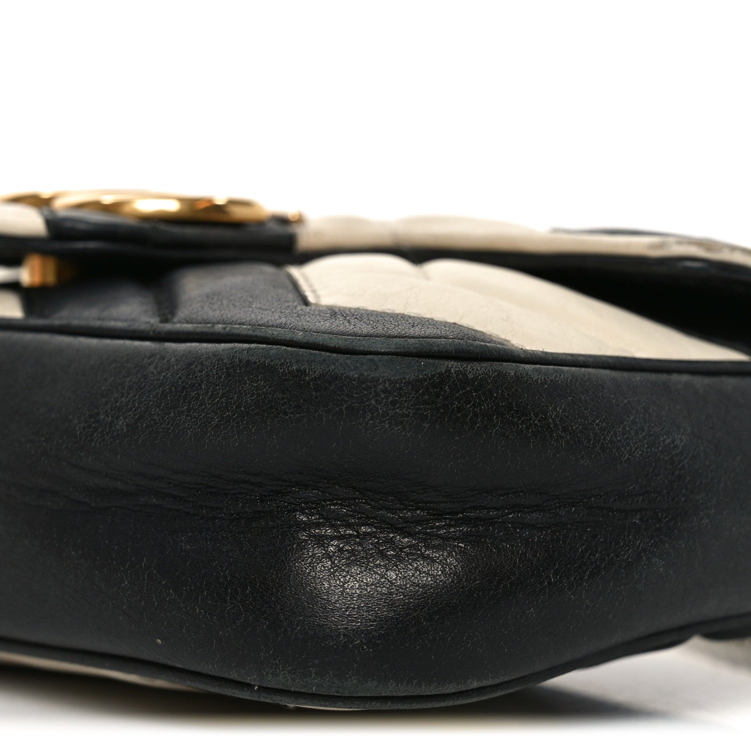 Gucci Calfskin Matelasse Super Mini GG Marmont Shoulder Bag Black White 9 of 9
