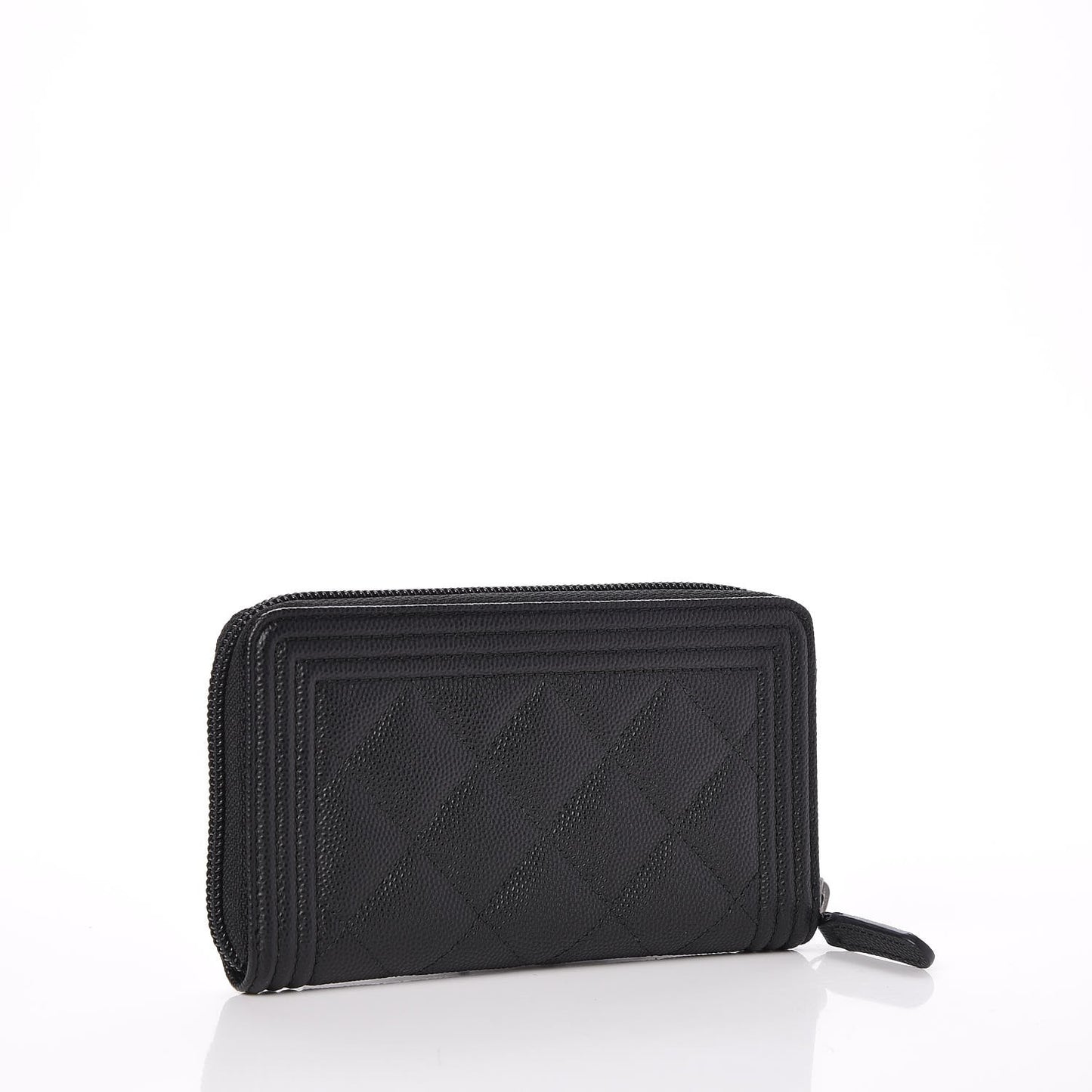 Caviar Quilted Boy Small Zip Around Wallet Black