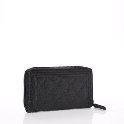 Chanel Caviar Quilted Boy Small Zip Around Wallet Black 3 of 9
