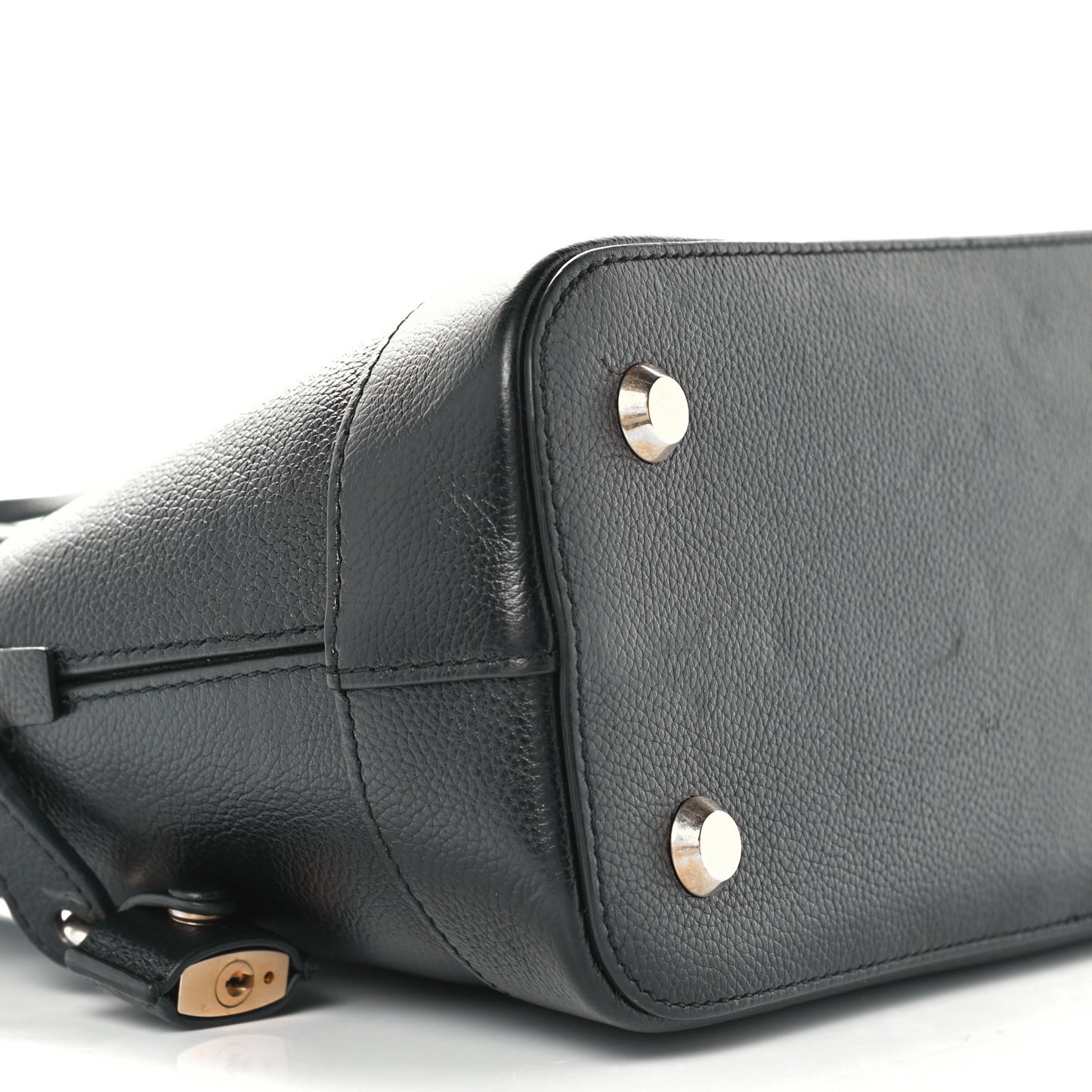 Grained Calfskin Logo S Ville Top Handle Bag Black White