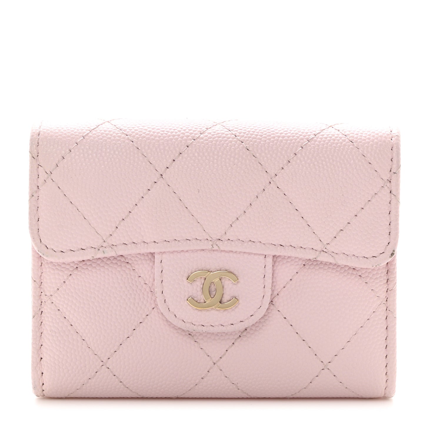Caviar Quilted Flap Card Holder Wallet Light Pink