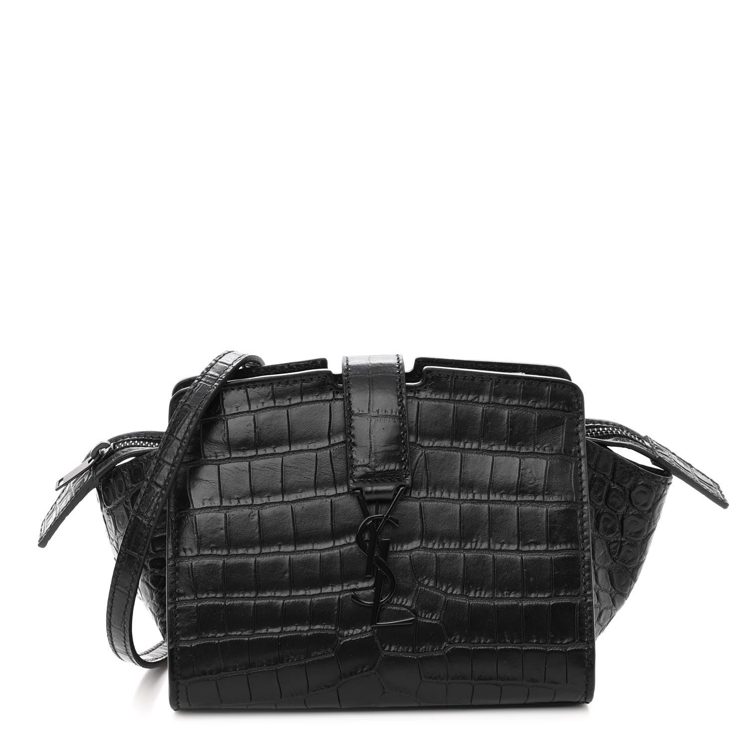 Saint Laurent Calfskin Crocodile Embossed Monogram Toy Cabas Black 1 of 9