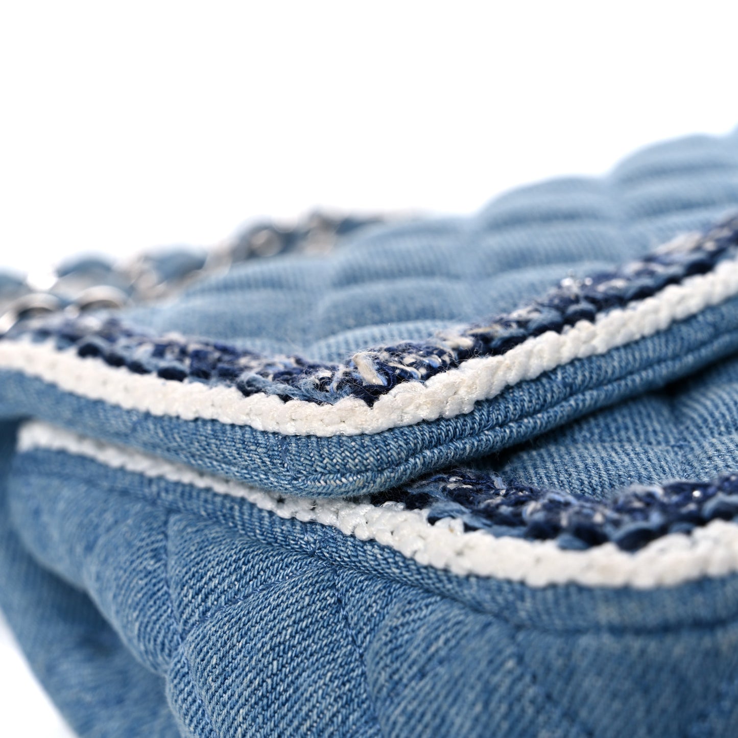 Denim Braided Medium Flap Bag Light Blue