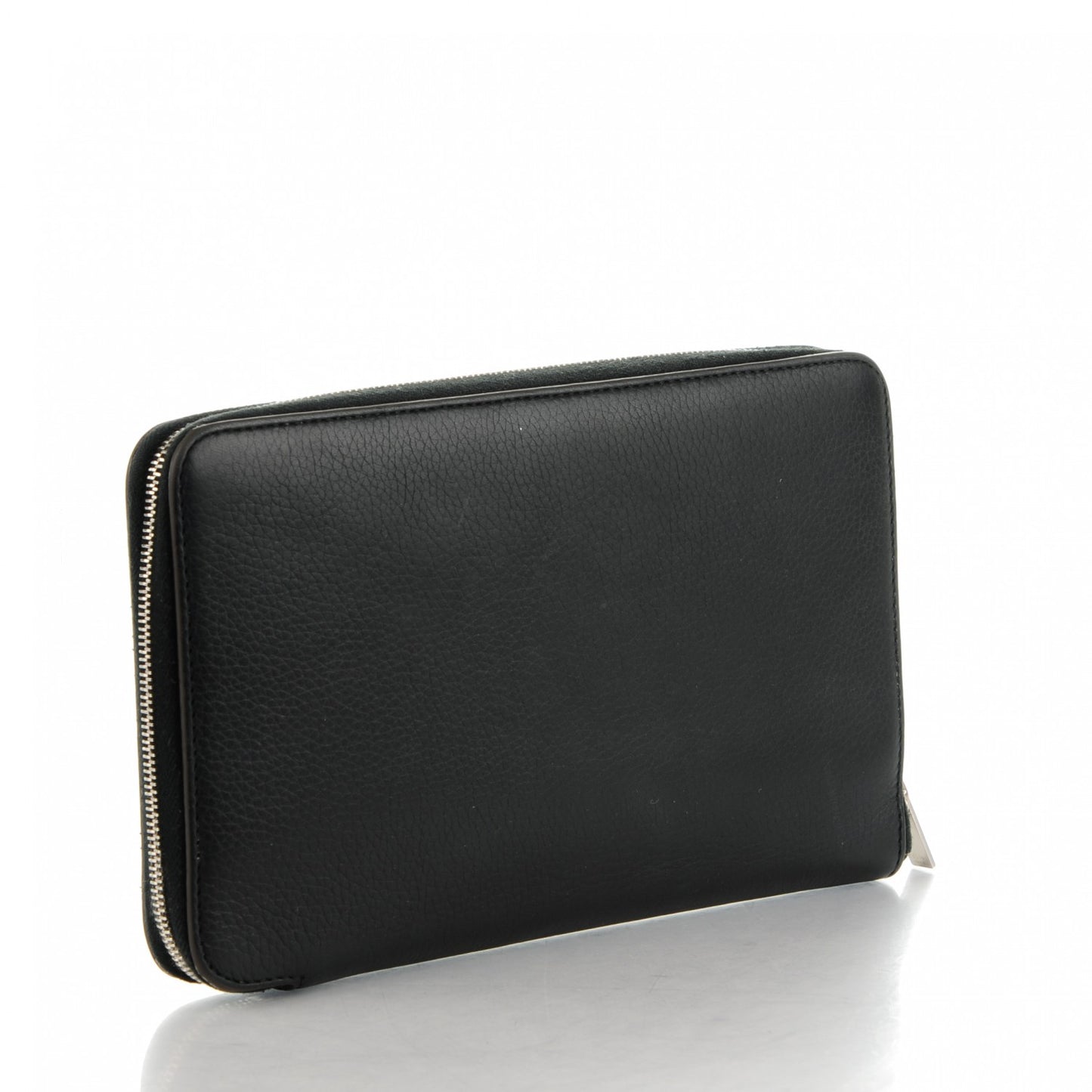Drummed Calfskin Zip Around Organizer Wallet Black