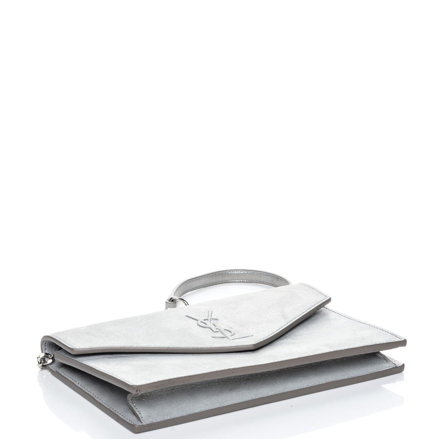 Metallic Fabric Monogram Envelope Chain Wallet Silver