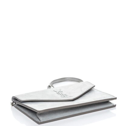Saint Laurent Metallic Fabric Monogram Envelope Chain Wallet Silver 4 of 7