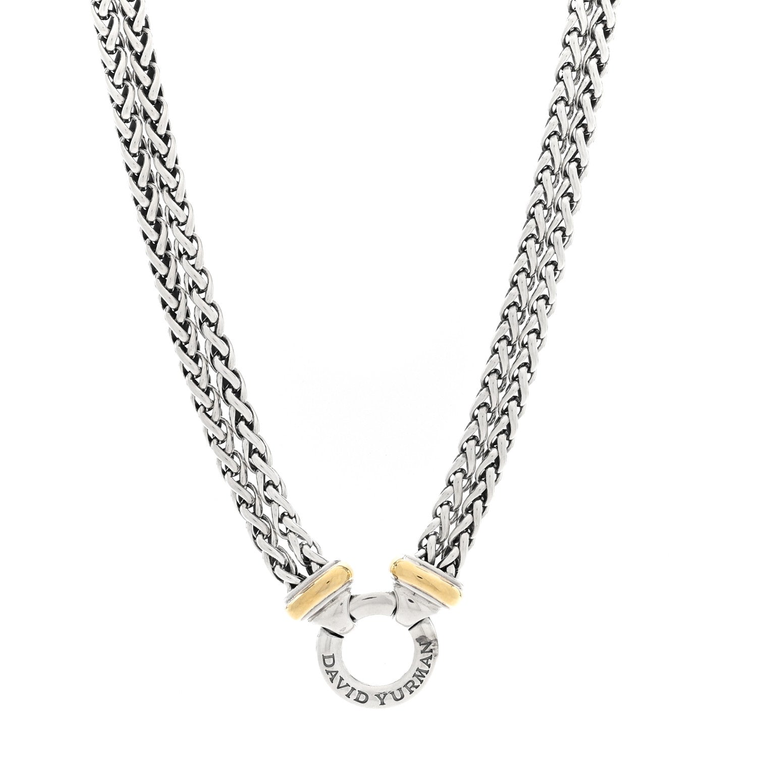 David Yurman Sterling Silver 18K Yellow Gold 8mm Double Wheat Chain Necklace 1 of 4