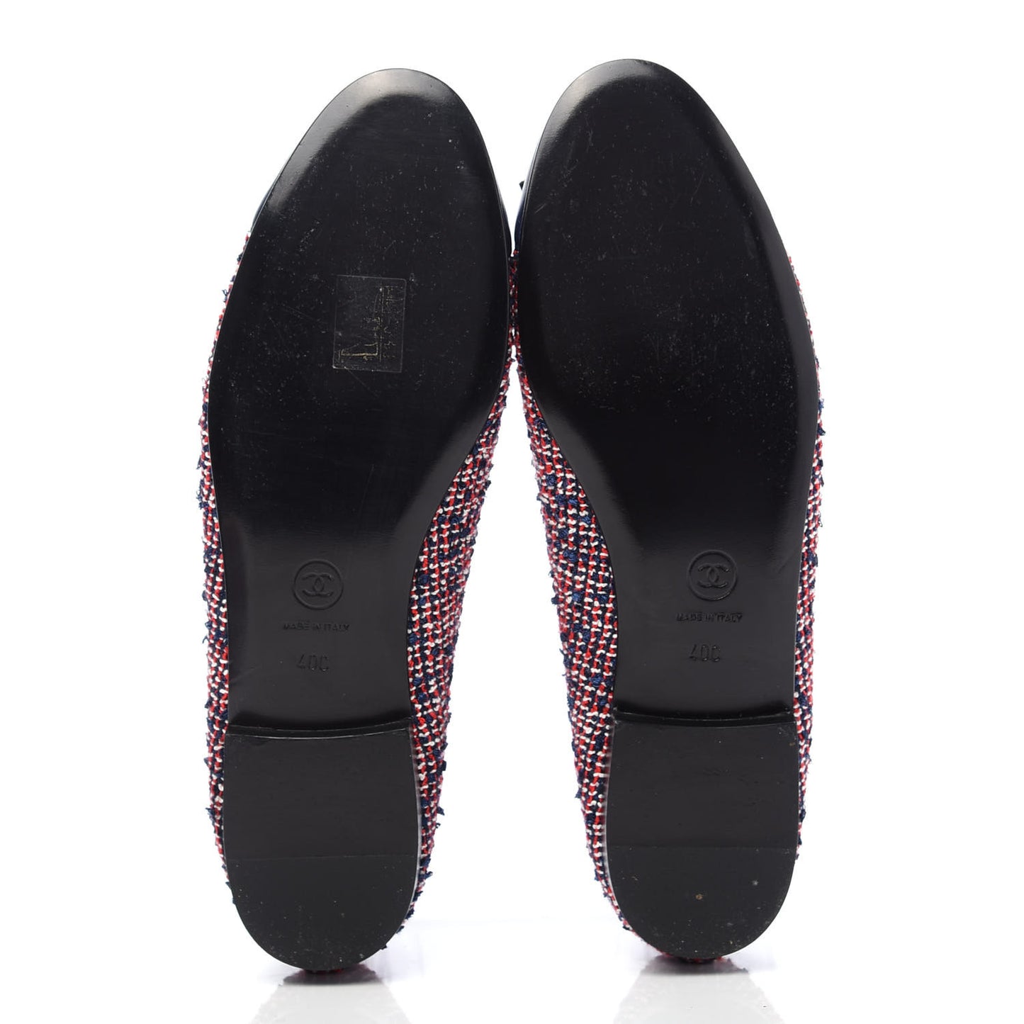 Tweed Lambskin Cap Toe Ballerina Flats 40 Navy Red