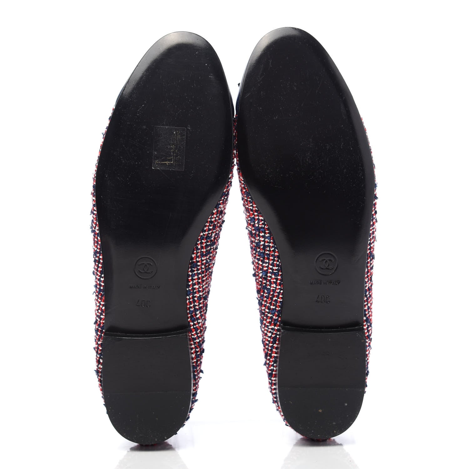 Chanel Tweed Lambskin Cap Toe Ballerina Flats 40 Navy Red 5 of 8
