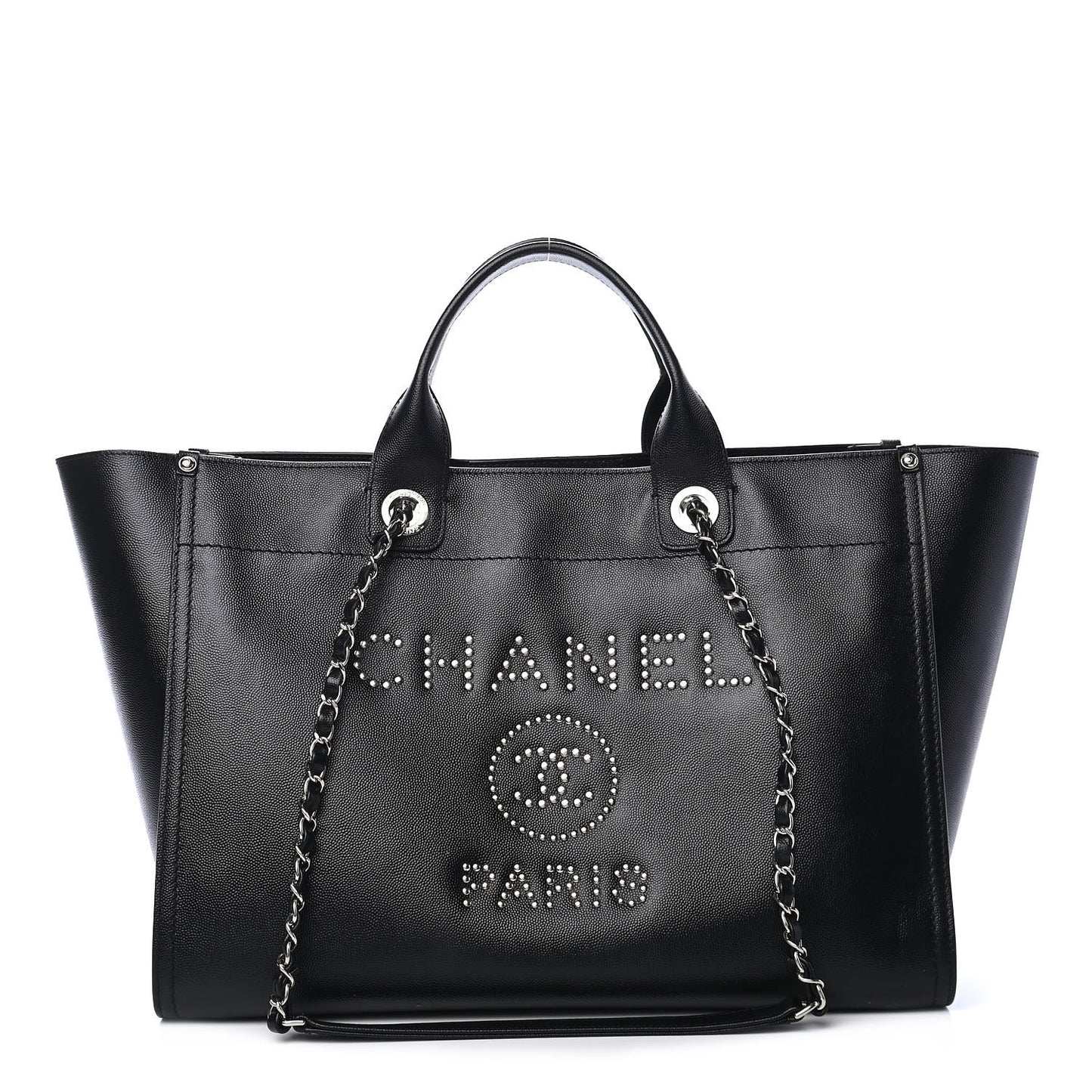 Caviar Medium Studded Deauville Tote Black