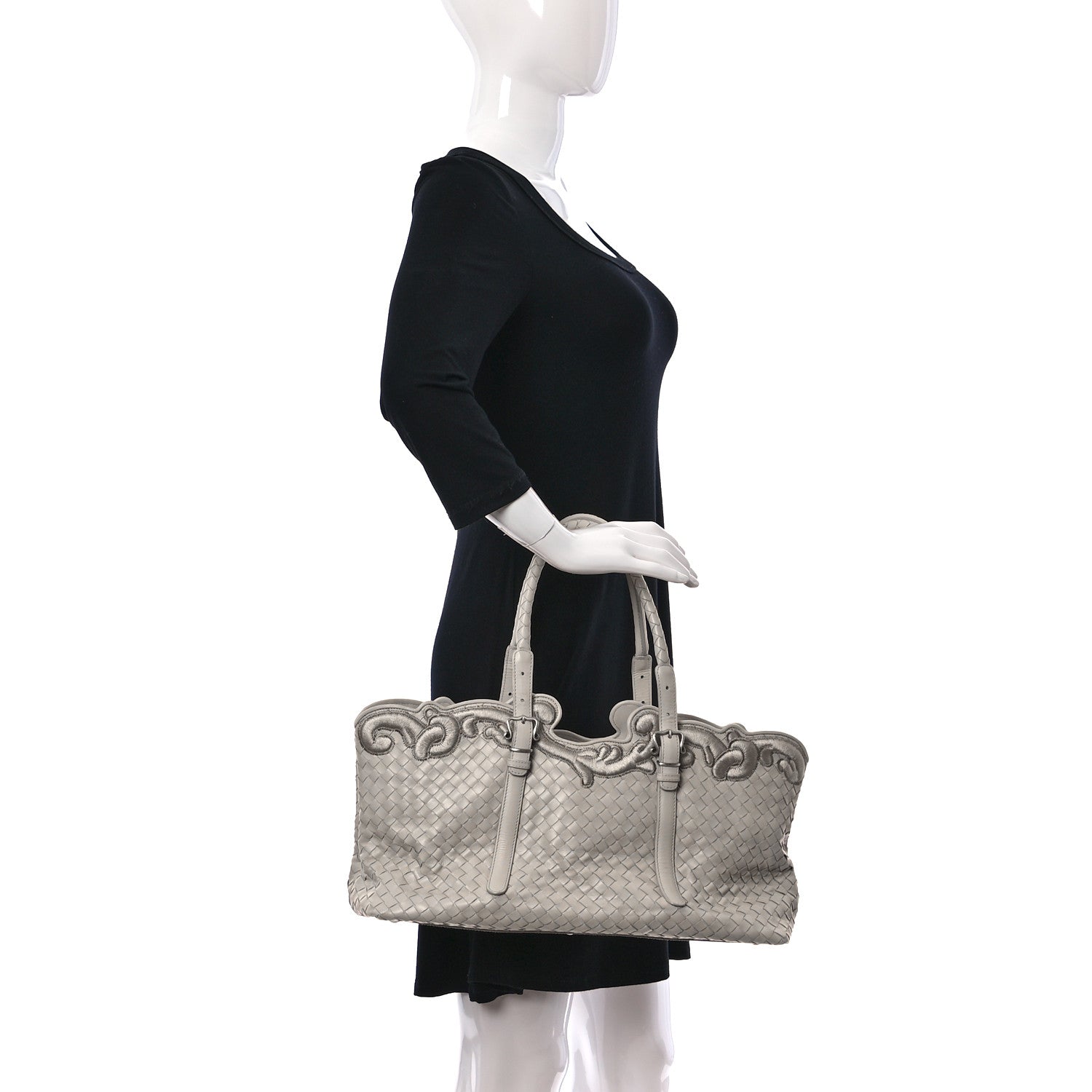 Bottega Veneta Nappa Intrecciato Embroidered Trim Tote Light Beige 2 of 9