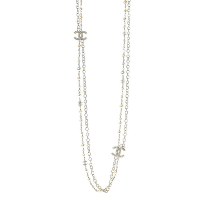 Chanel Graduated Pearl Double Chain CC Long Necklace Golden Pearly White 1 of 6