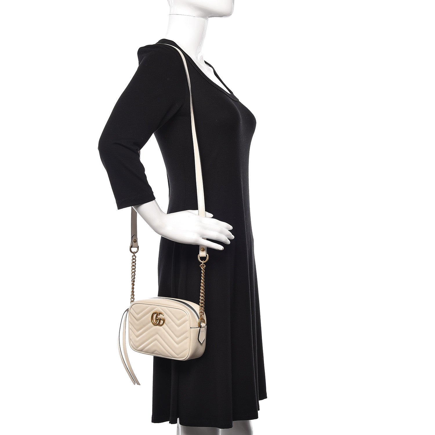 Gucci Calfskin Matelasse Mini GG Marmont Chain Shoulder Bag White 2 of 10