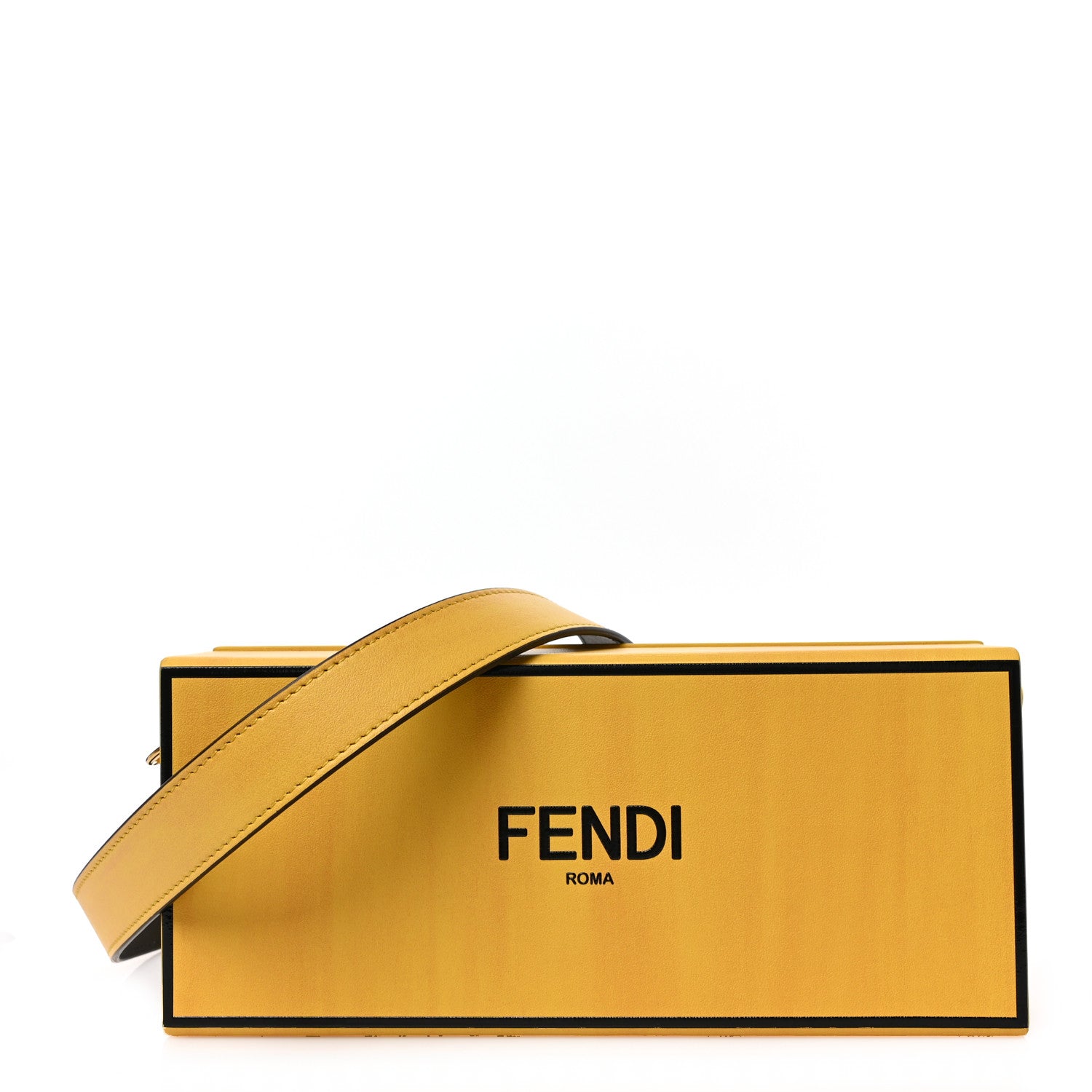 Fendi Vitello Fluffy Logo Horizontal Box Crossbody Bag Yellow Box Black 1 of 8