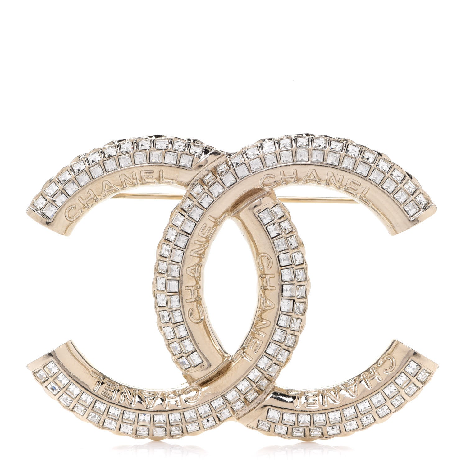 Chanel Metal Crystal Baguette CC Brooch Gold 1 of 5