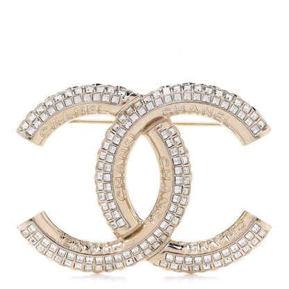 Chanel Metal Crystal Baguette CC Brooch Gold 1 of 5