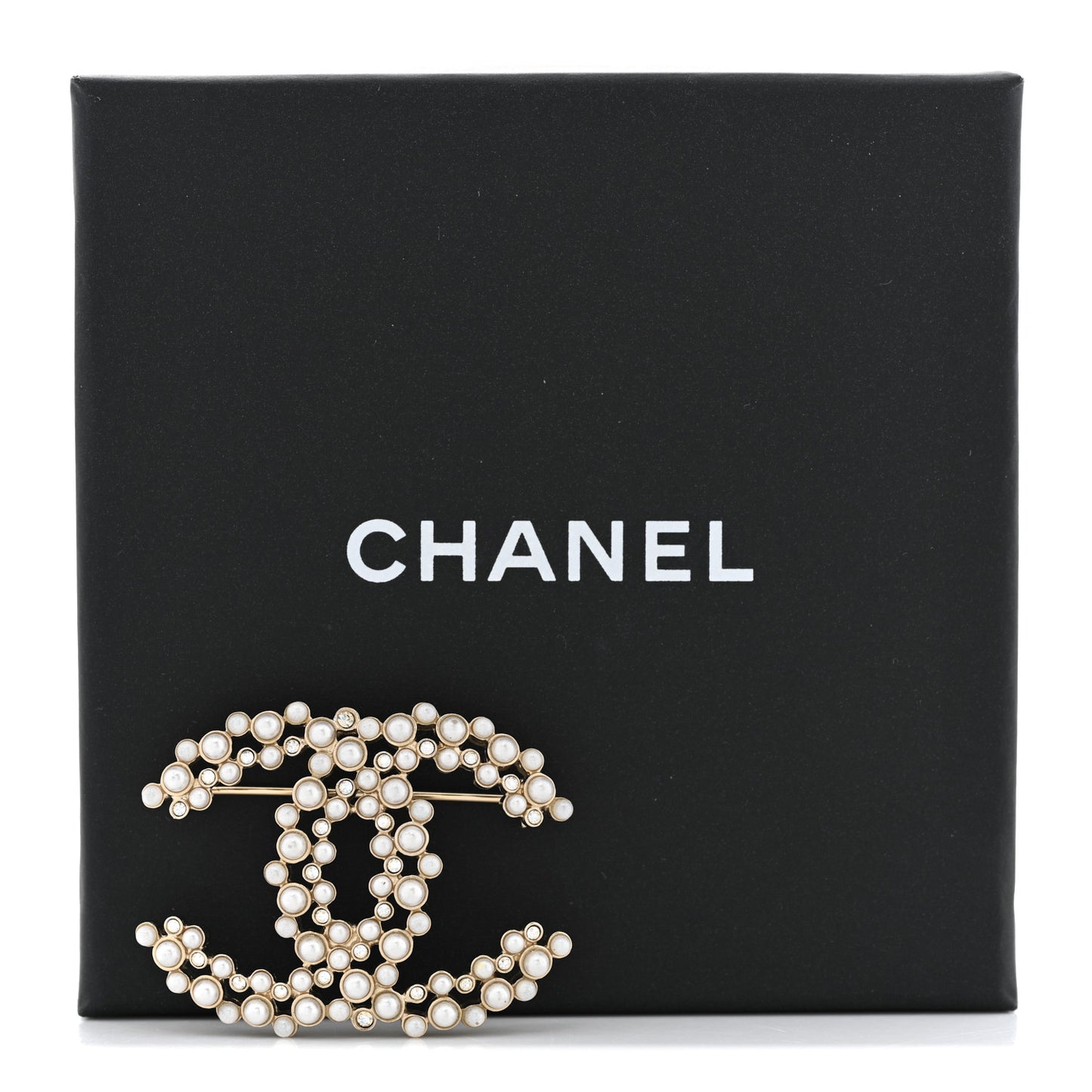 Pearl Crystal CC Brooch Gold