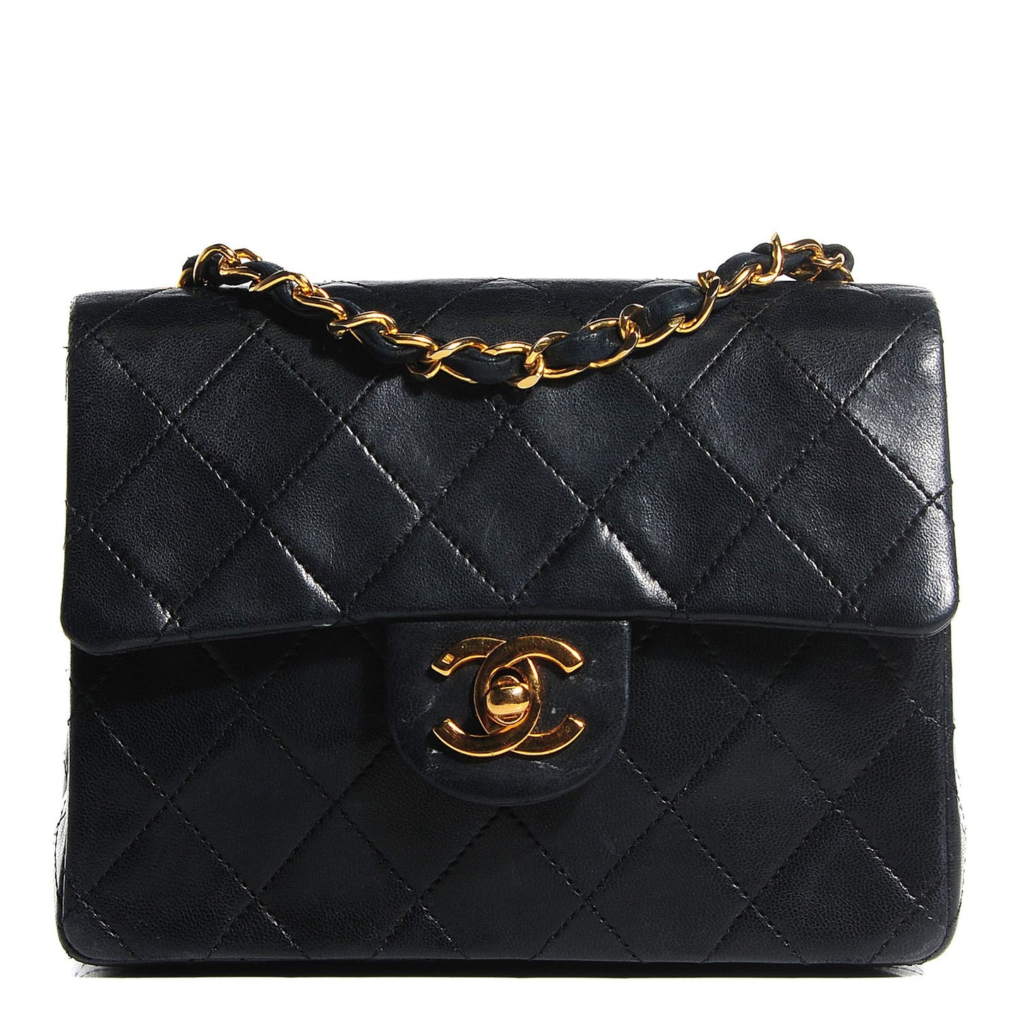 Lambskin Quilted Mini Square Flap Black