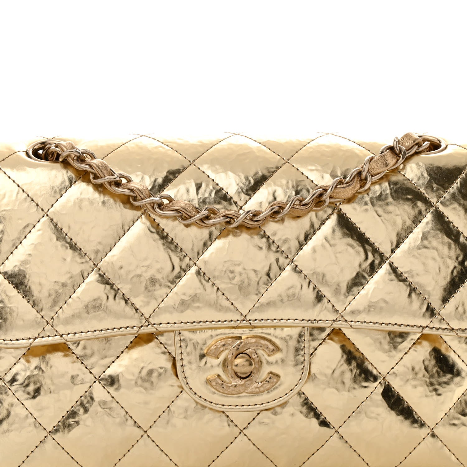 Chanel Hammered Metallic Calfskin Quilted Small Double Flap Gold 8 of 11