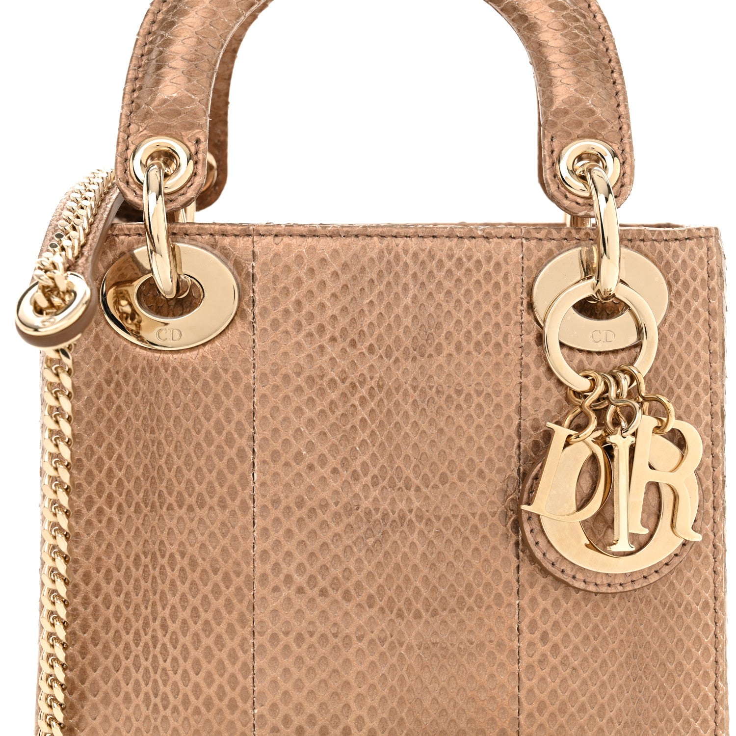 Christian Dior Metallic Snakeskin Mini Lady Dior Light Gold