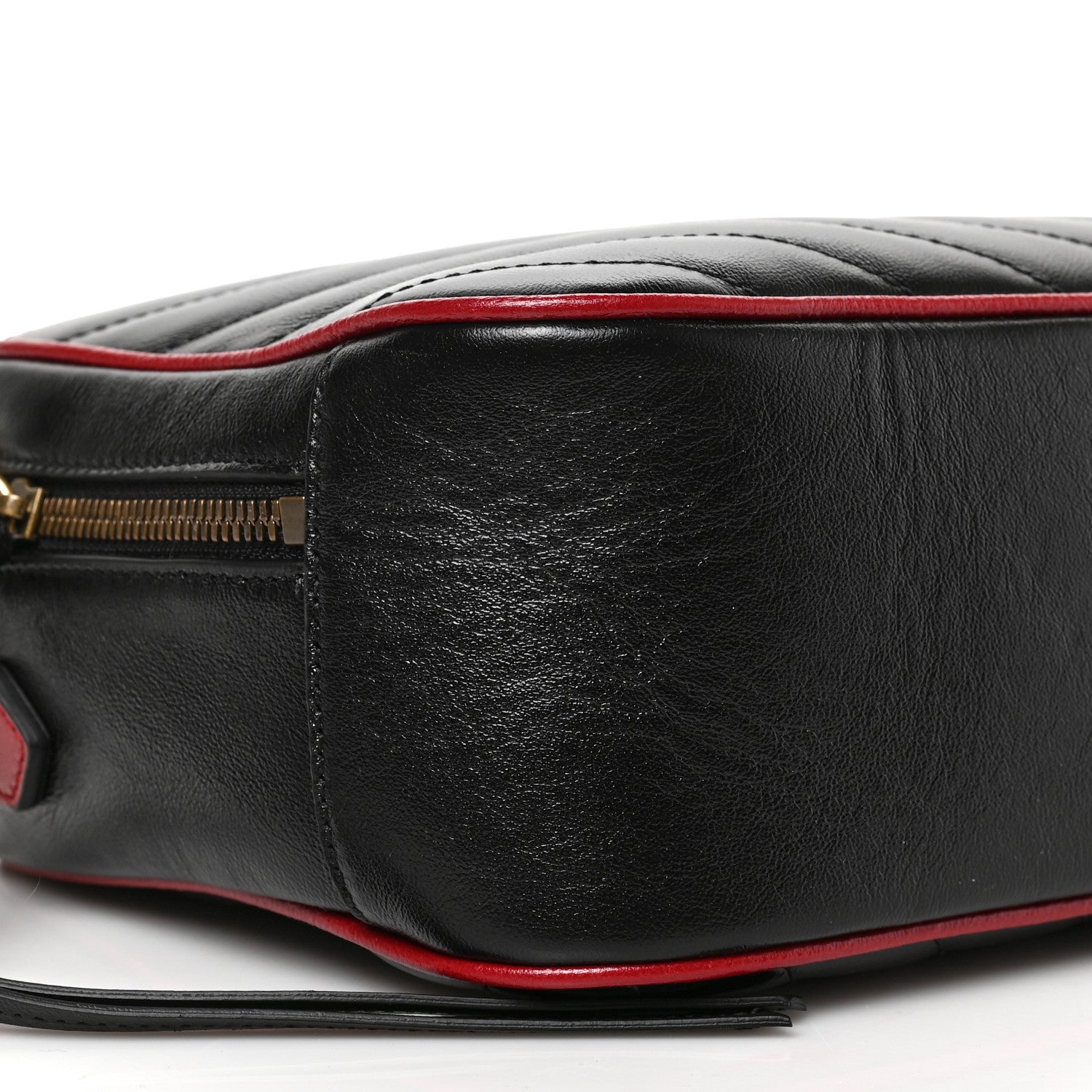 Gucci Vintage Effect Calfskin Matelasse Diagonal Small Torchon GG Marmont Bamboo Top Handle Shoulder Bag Black Romantic Cherry 14 of 16