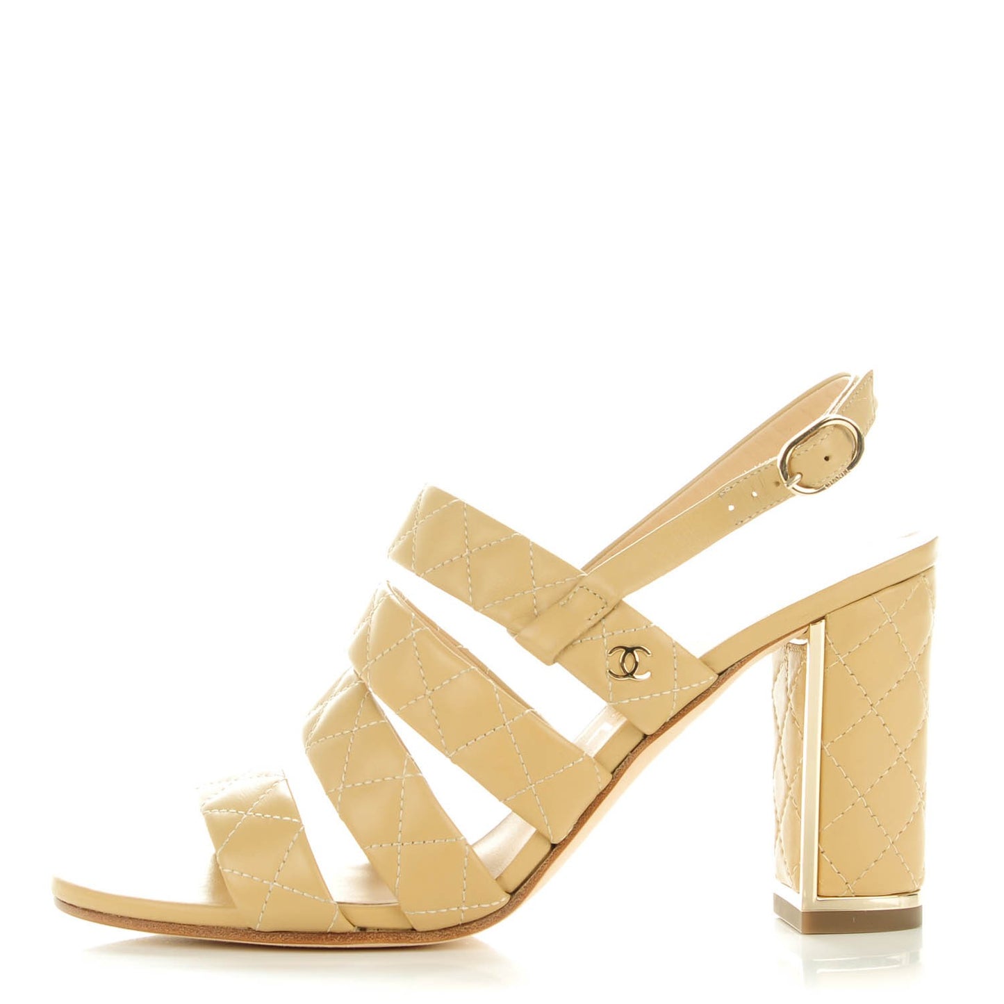 Calfskin Quilted Sandals 37 Beige