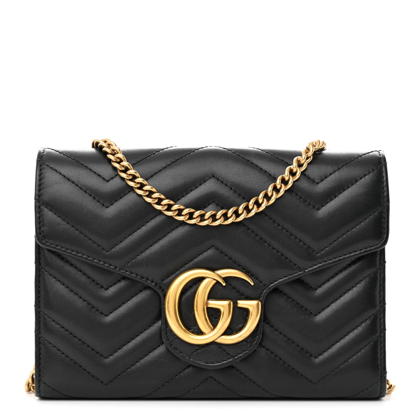 Calfskin Matelasse GG Marmont Chain Wallet Black