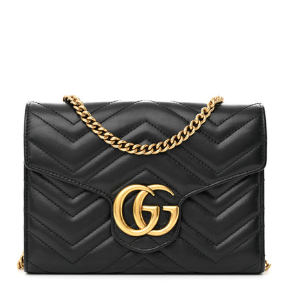 Gucci Calfskin Matelasse GG Marmont Chain Wallet Black 1 of 14