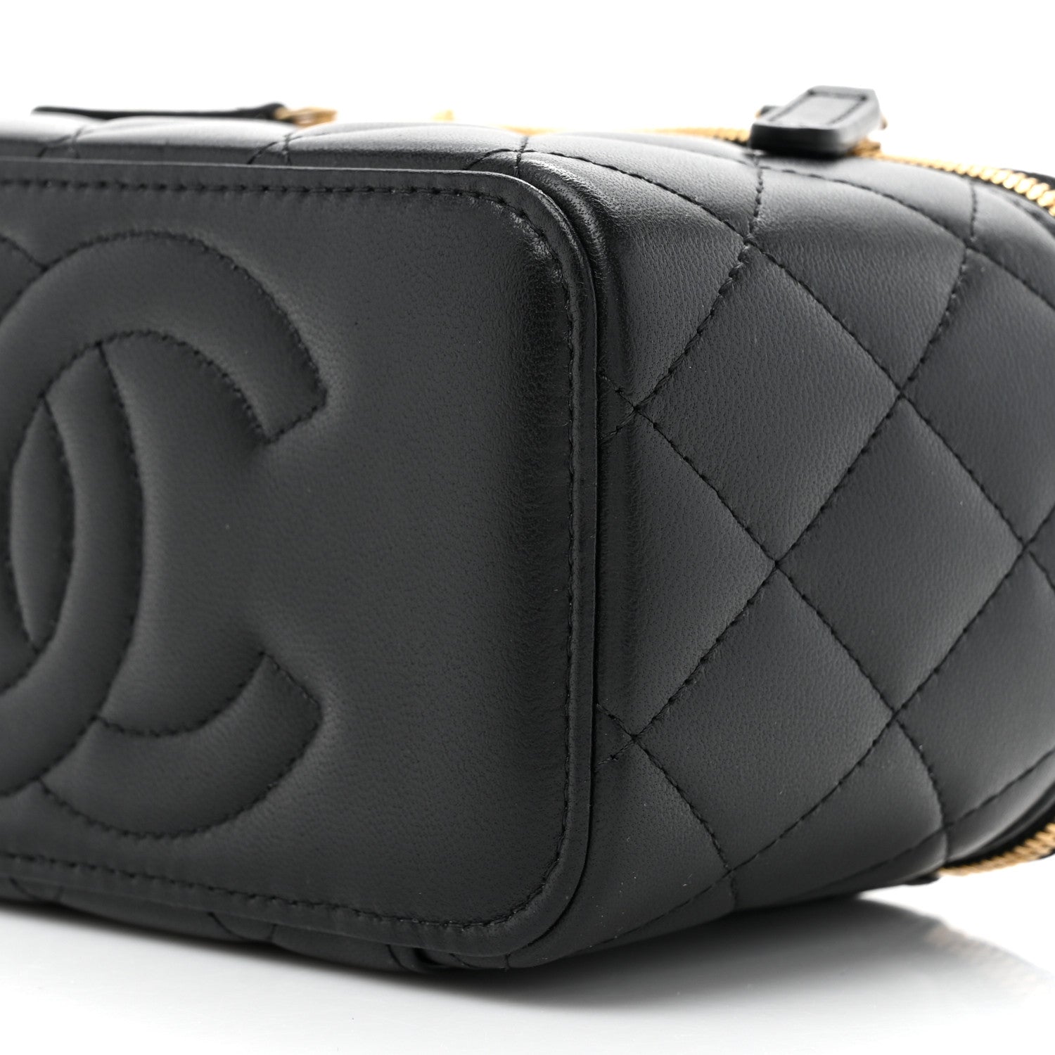 Chanel Lambskin Enamel Quilted Small Coco Hearts Vanity Case With Chain Black 12 of 12