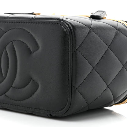 Chanel Lambskin Enamel Quilted Small Coco Hearts Vanity Case With Chain Black 12 of 12