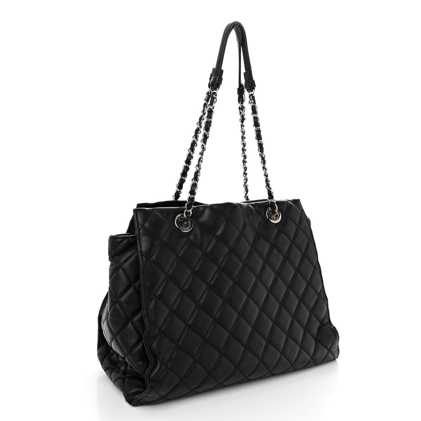 Calfskin Quilted Large Chic and Soft Shopping Tote Black