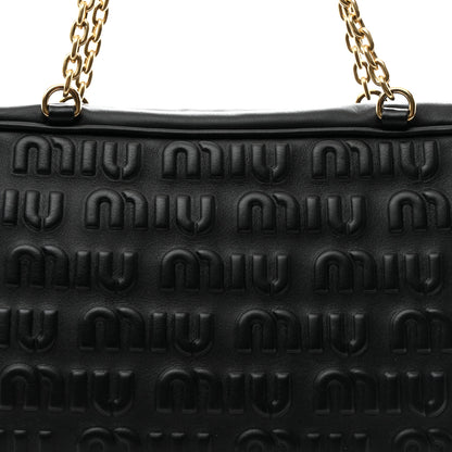 Miu Miu Softy Logo Embossed Chain Shoulder Bag Black 7 of 9