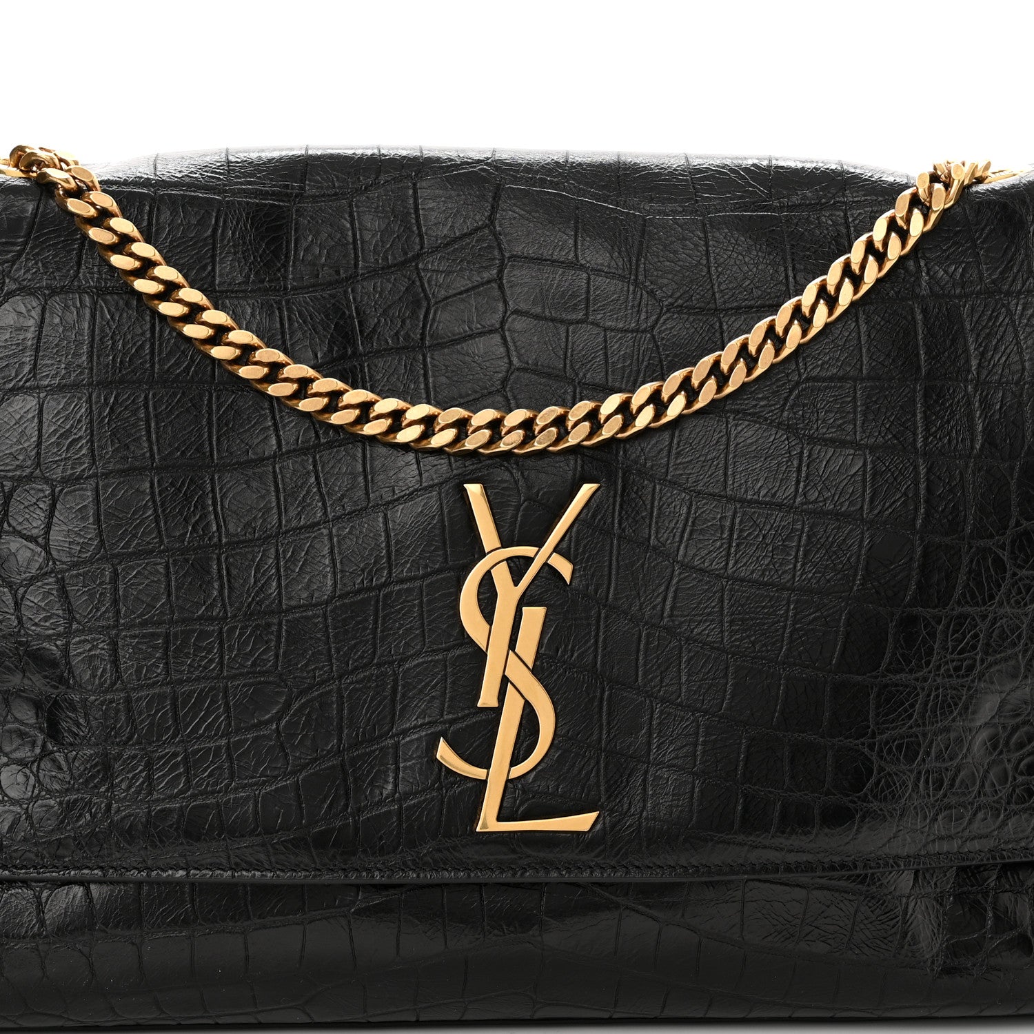 Saint Laurent Calfskin Crocodile Embossed Suede Medium Reversible Monogram Kate Satchel Military Taupe 8 of 10