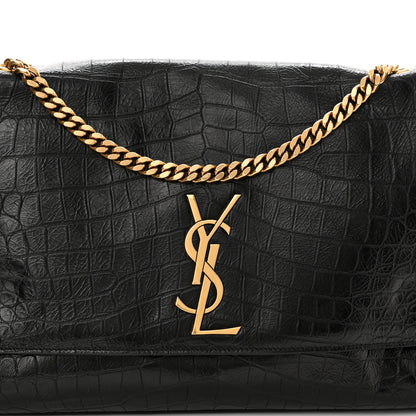 Saint Laurent Calfskin Crocodile Embossed Suede Medium Reversible Monogram Kate Satchel Military Taupe 8 of 10