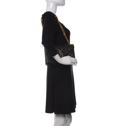 Saint Laurent Grain De Poudre Textured Mixed Matelasse Triquilt Medium Monogram Satchel Black 2 of 9