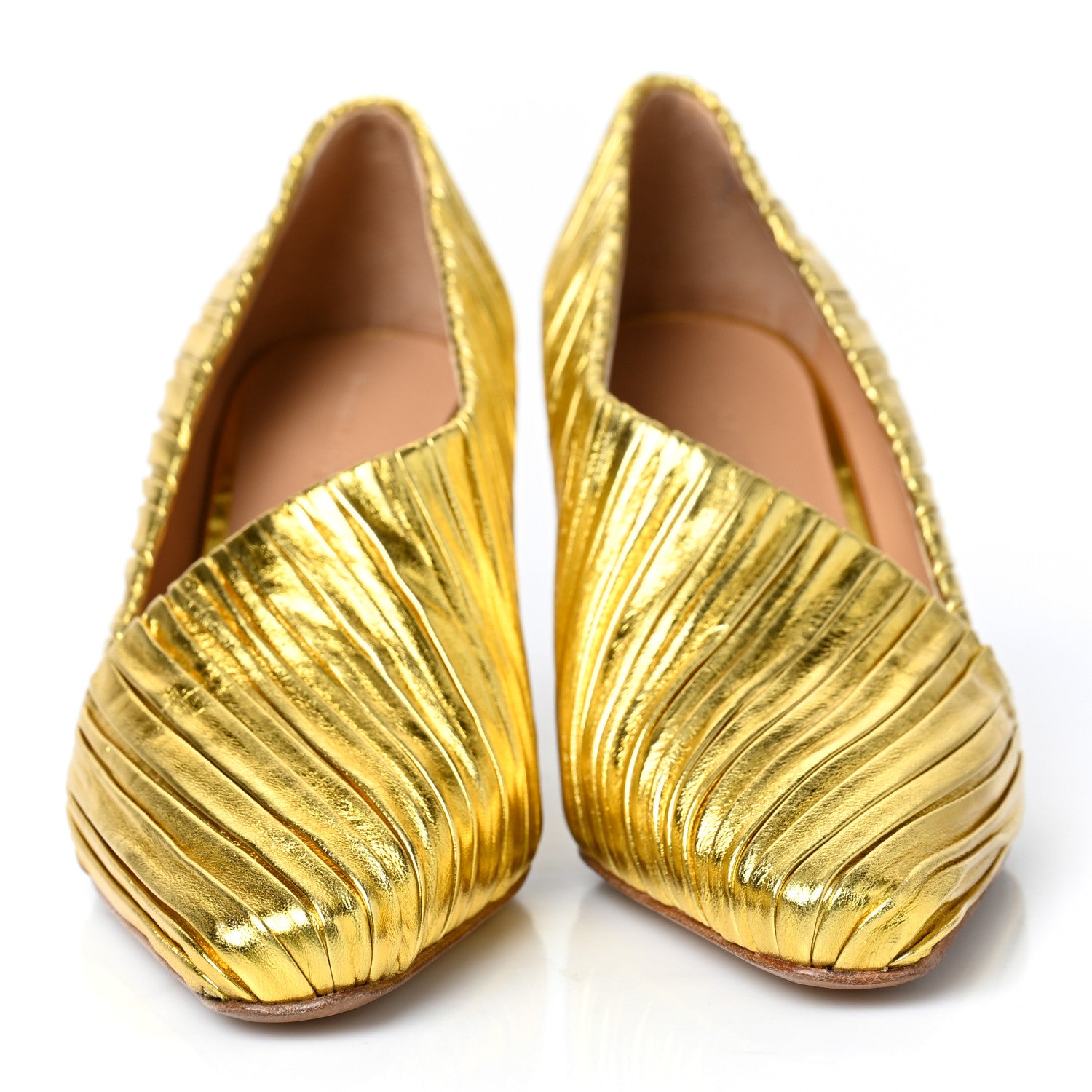 Bottega Veneta Metallic Bark Nappa Almond Pumps 38 Gold 2 of 9