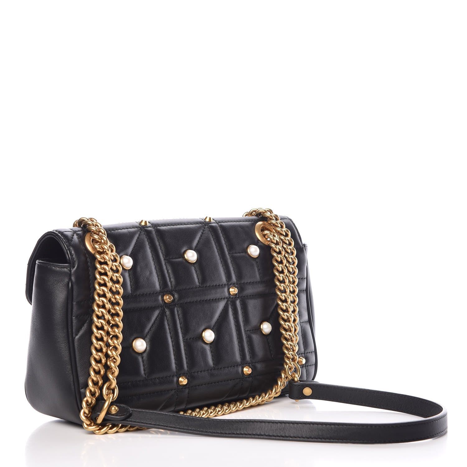 Gucci Calfskin Matelasse Studded Small Pearly GG Marmont Shoulder Bag Black 3 of 10