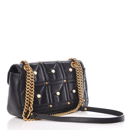 Gucci Calfskin Matelasse Studded Small Pearly GG Marmont Shoulder Bag Black 3 of 10