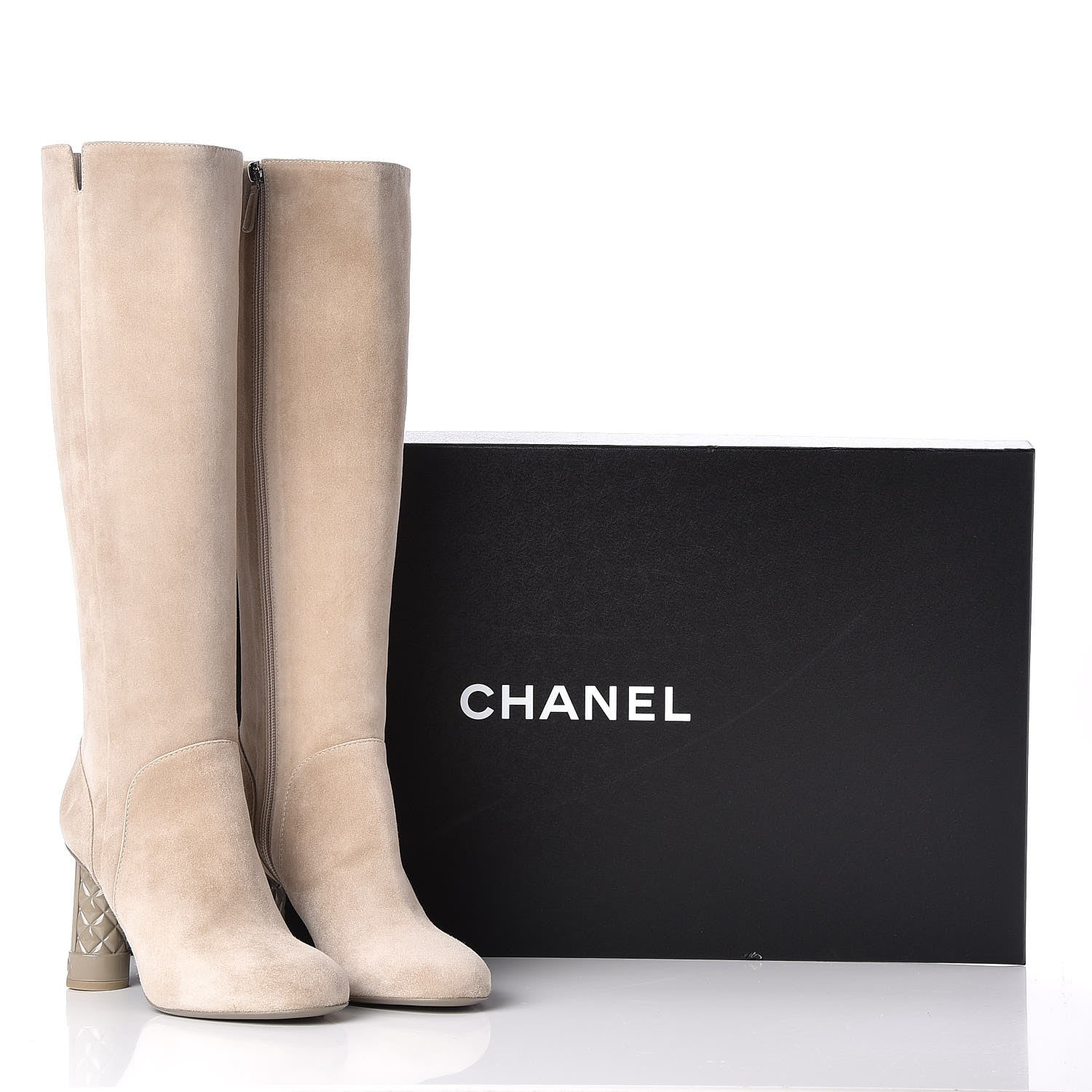 Chanel Suede Calfskin High Boots 40.5 Light Beige 10 of 10