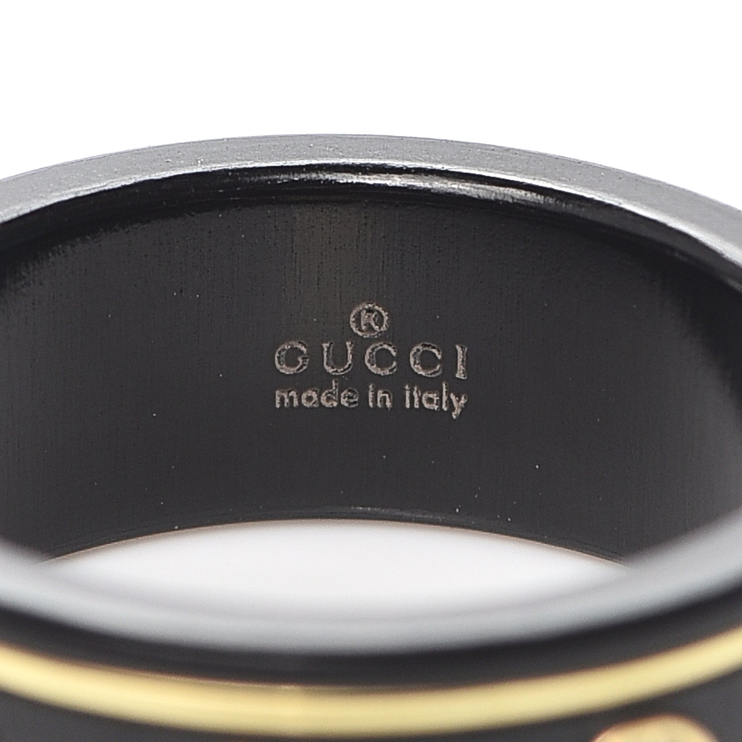 Gucci 18K Yellow Gold Ceramic Topaz Icon Band Ring 51 5.75 Black 4 of 6