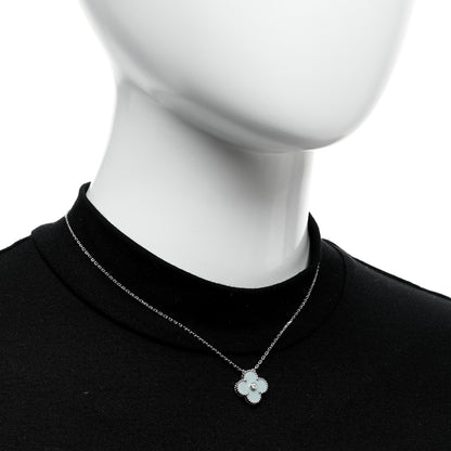 Van Cleef & Arpels 18K White Gold Diamond Celadon Green Sevres Porcelain Vintage Alhambra Pendant Necklace 2 of 6