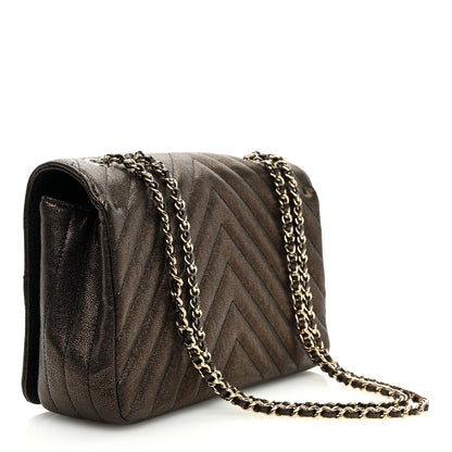 Chanel Metallic Caviar Chevron Quilted Medium Statement Flap Bronze 3 of 9