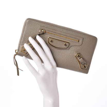 Balenciaga Chevre Gold Metallic Edge Hardware Zip Around Wallet Gris Taupe 2 of 9