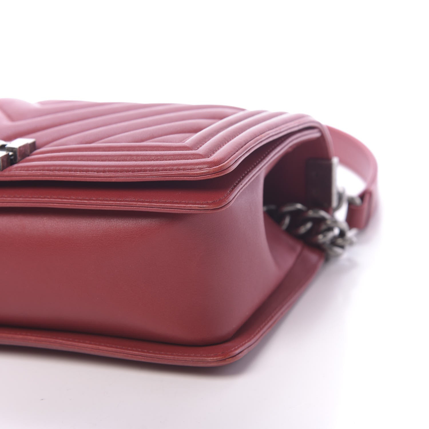 Chanel Lambskin Chevron Quilted Medium Boy Flap Dark Red 10 of 13
