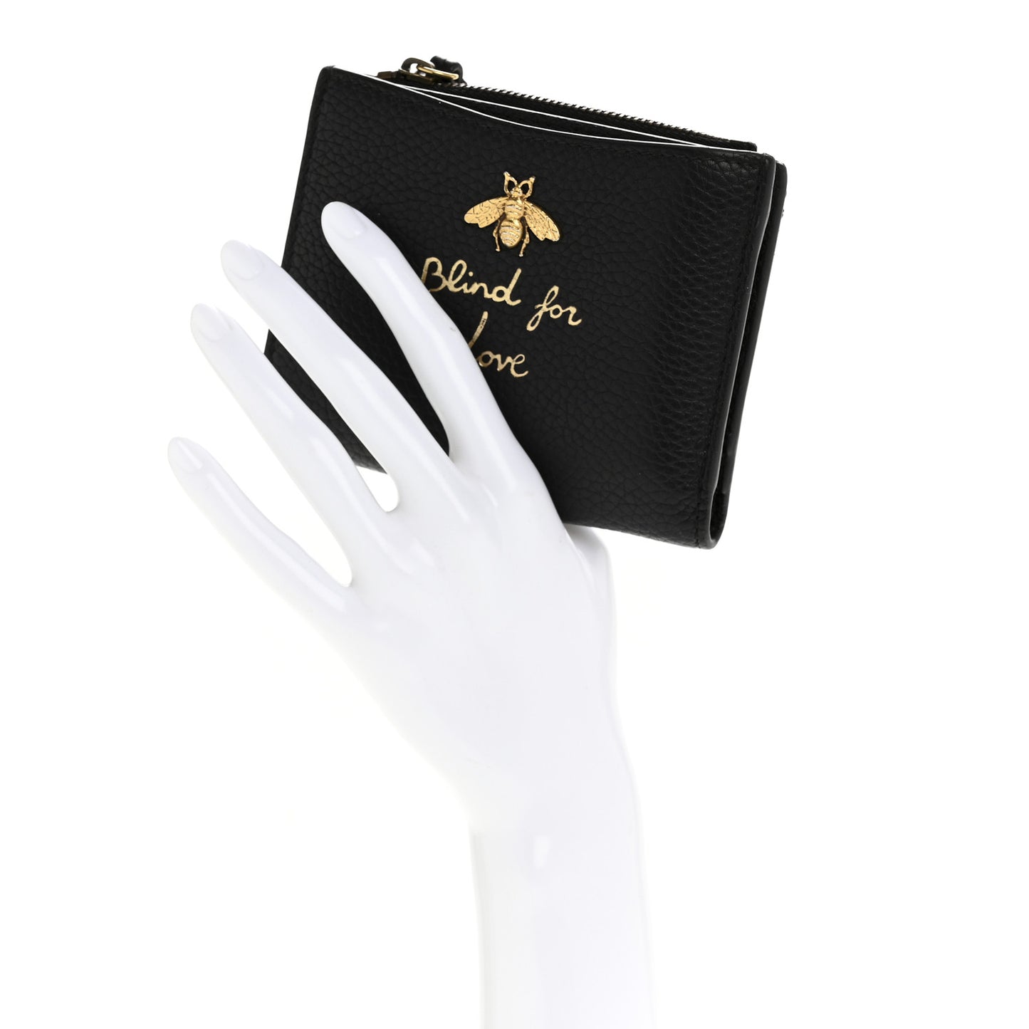 Pebbled Calfskin Animalier Card Case Wallet Black