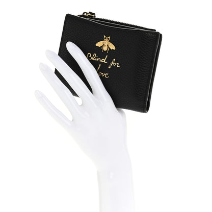 Gucci Pebbled Calfskin Animalier Card Case Wallet Black 2 of 11