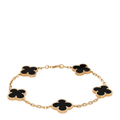 Van Cleef & Arpels 18K Yellow Gold Black Onyx 5 Motifs Vintage Alhambra Bracelet 1 of 5